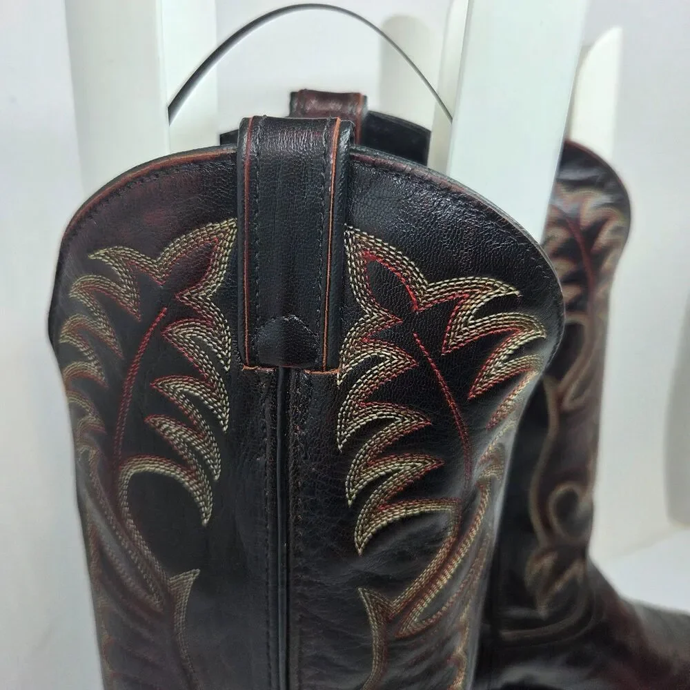 Laredo Mens Black And Burgundy Leather Cowboy Boots Size US 9.5 D